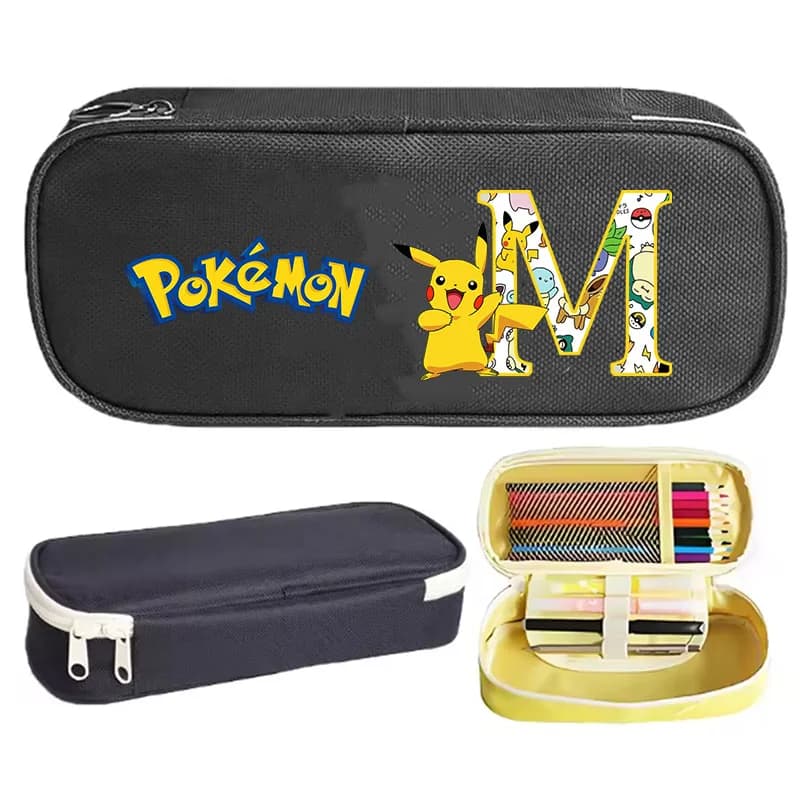 Pokemon Print Pencil Box Letter A-Z Stationery Oxford Cloth Penbag Pencilcase Supplies Durable Fashion Cartoon Gifts