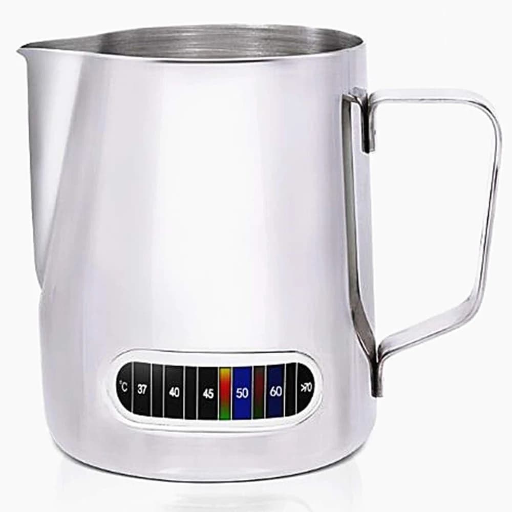 Brocche per schiuma di latte con termometro integrato Brocca per latte Art Brocche per cottura a vapore per caffè espresso con temperatura per panna in acciaio inossidabile