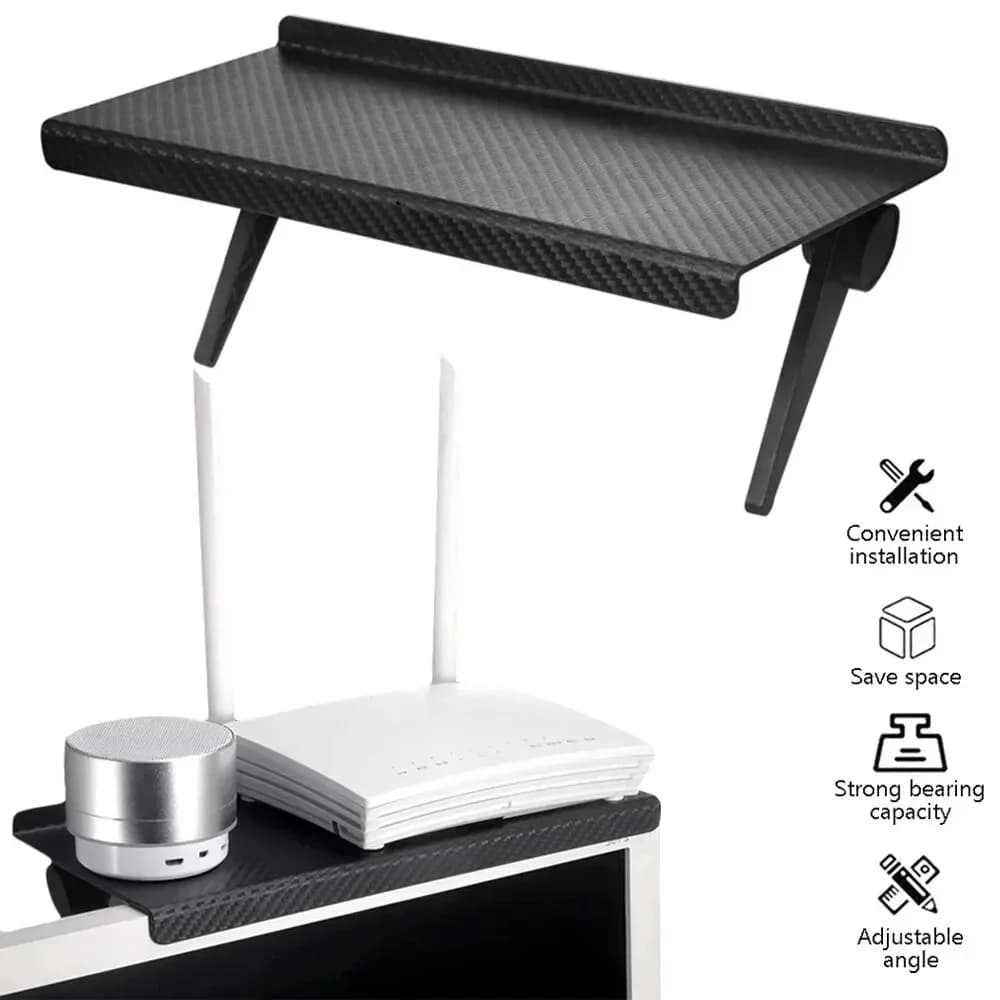 Universal adjustable shelf for TV screen, Monitor Organizer, Router and Computer Support, Home and Office Display Stand