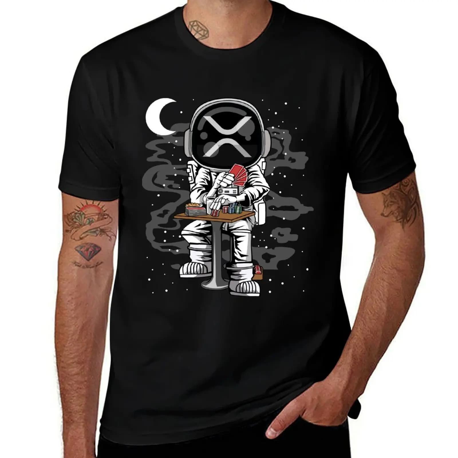 T-shirt in cotone basic taglie forti con stampa Coin Moon Astronaut Cryptocurrency Crypto To Token Ripple The XRP Wallet Blockchain