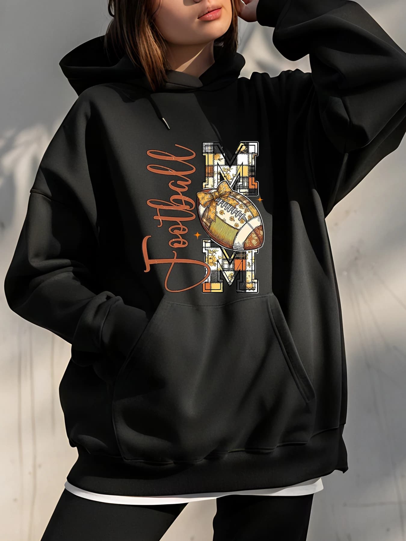 Football hoodie with letter print M and football casual unisex sweatshirt for men Women Sportswear