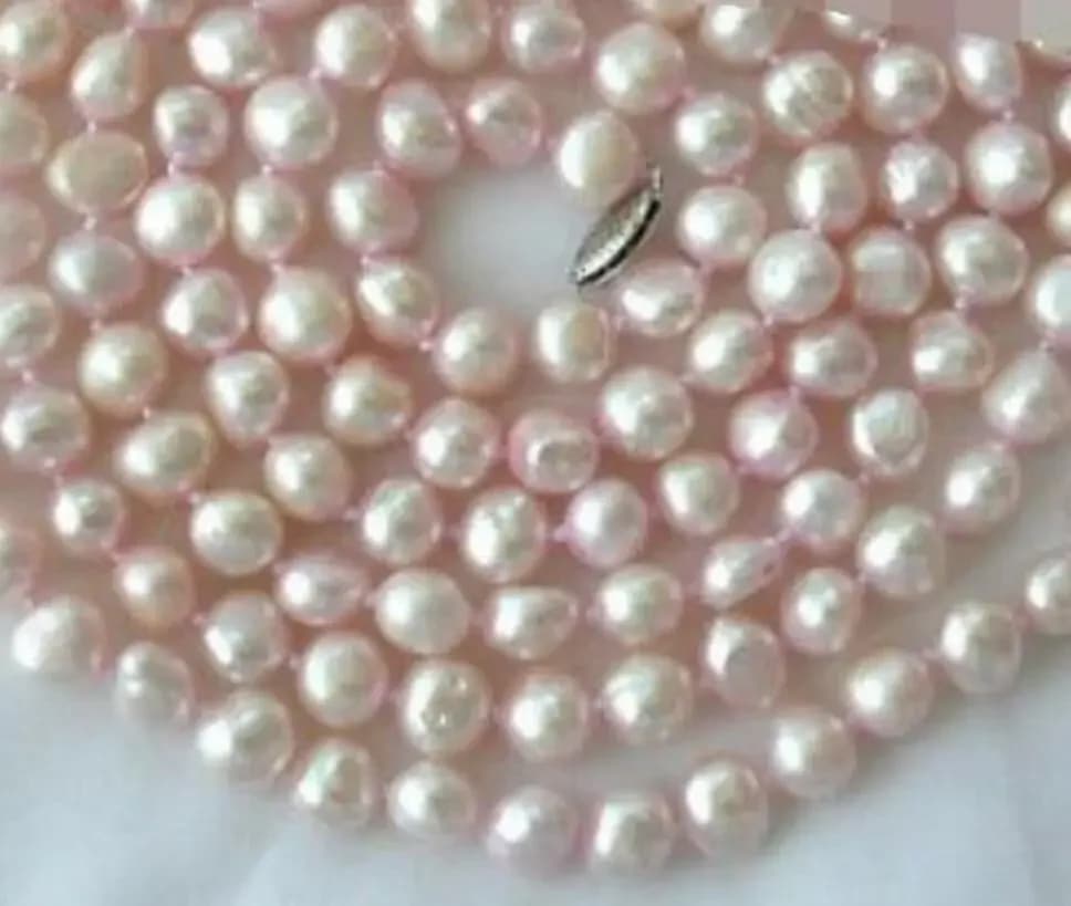 Beautiful Fashion Jewelry Long Necklace of Freshwater Cultured Freshwater Baroque Pink 50 "8-9 mm