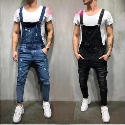 Loose Men's Denim Overalls Torn Casual Long Sleeve Men's Jeans Overalls Small Foot Pants Four Seasons Wear Resistant Denim
