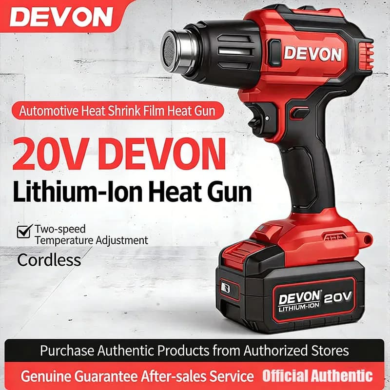 Pistola ad Aria Calda Devon 7713 con Batteria al Litio, Regolazione della Temperatura, per Uso Industriale e Automobilistico, per Termoretraibile e Cottura Elettrica