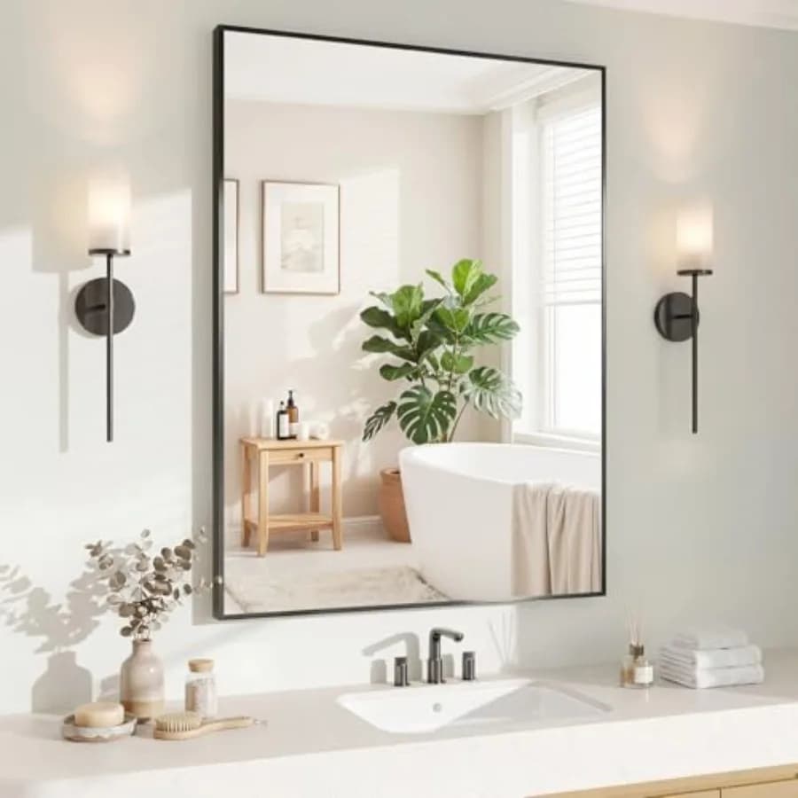 Specchi da Parete 24x36 Pollici, Specchio Rettangolare per Bagno, Soggiorno e Camera da Letto, Appendibile Orizzontalmente o Verticalmente
