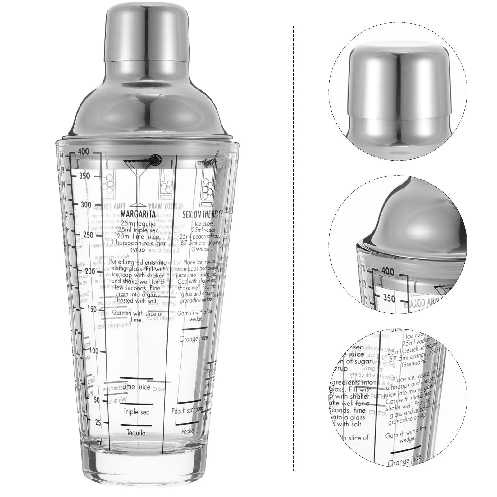 1 pezzo di shaker per cocktail in vetro da 400 ml, modello trasparente con scala graduata, mixer per vino da bar in acciaio inossidabile, superficie liscia, facile da pulire, ergonomico