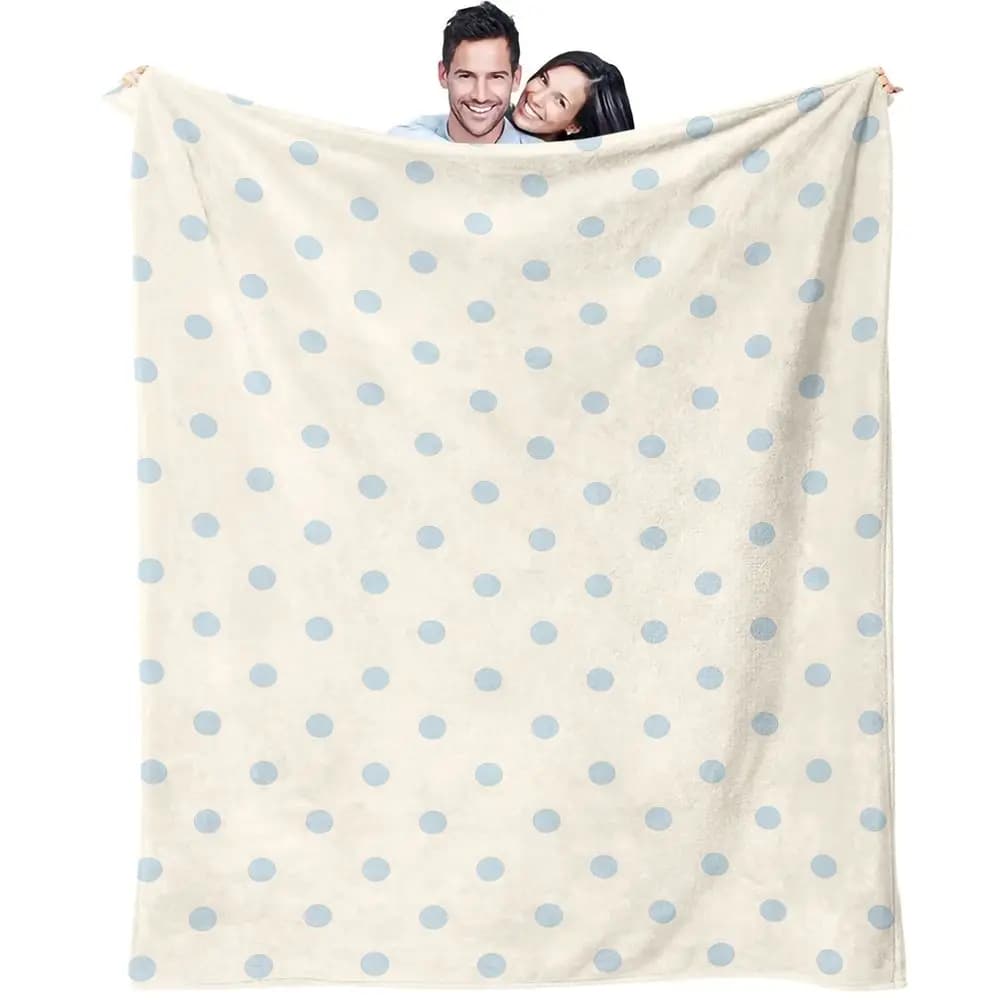 Light Blue Polka Dots Flannel Blanket Throw Blanket Warm Gift Blanket Digital Print Soft Cozy Fleece for Sofa Bed Home Decor