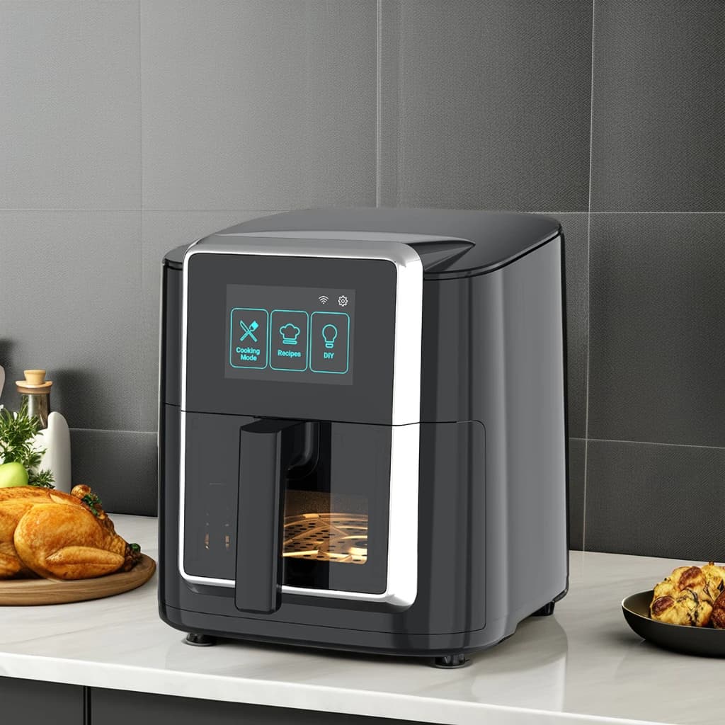 Grande friggitrice ad aria multifunzionale con display touch screen intelligente Forno friggitrice ad aria intelligente con finestra visibile