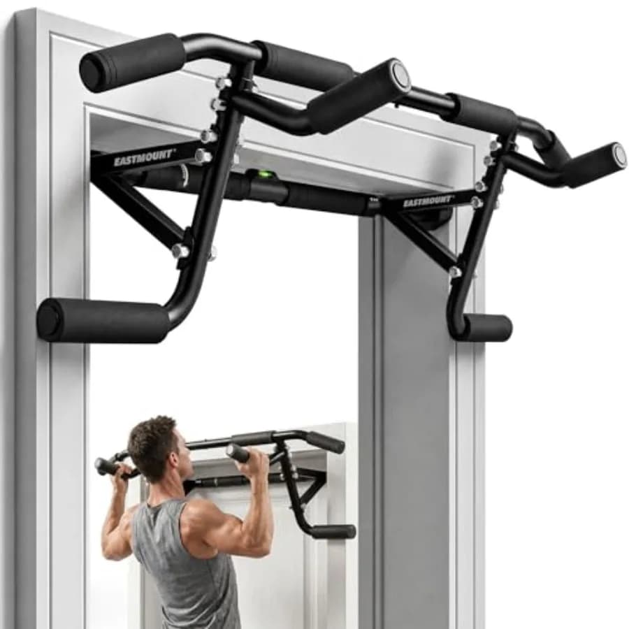 Home gym doorway pull up bar: steel, black, no-screw installation, adjustable 29.537.4, 440 lbs capacity, no damage to frame