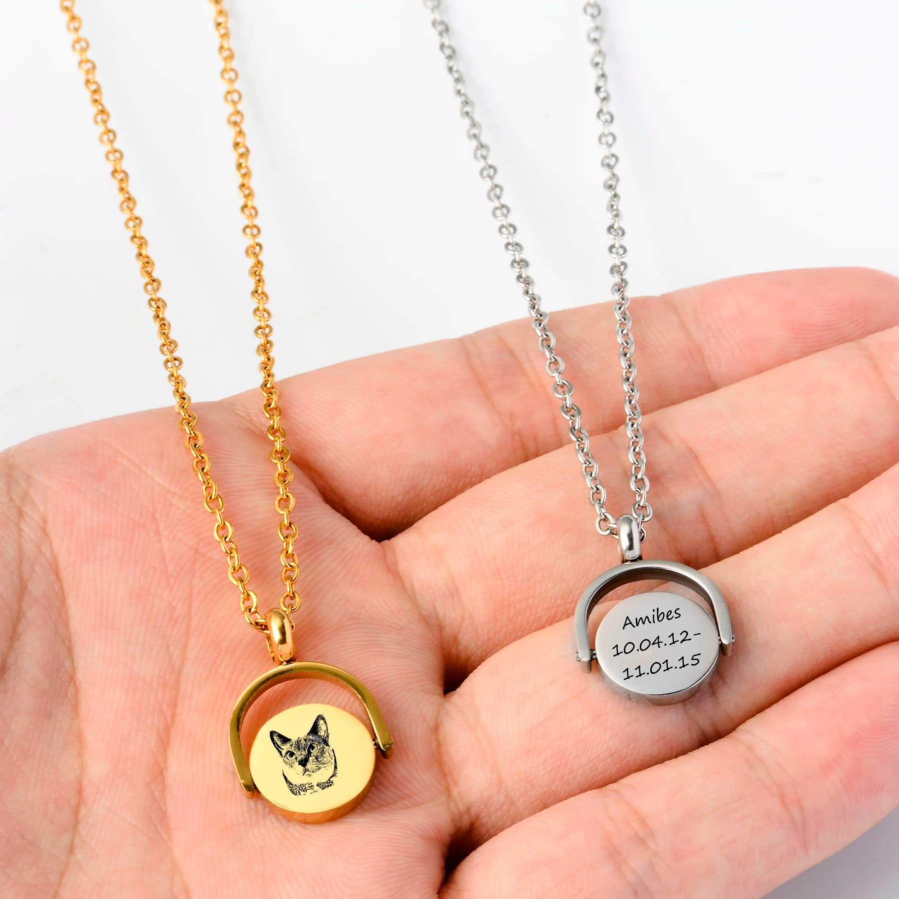 Dropshipping Jewelry Gift with Laser Engraving With Round Stainless Steel Swivel Pendant With Custom Logo With Date And Photos