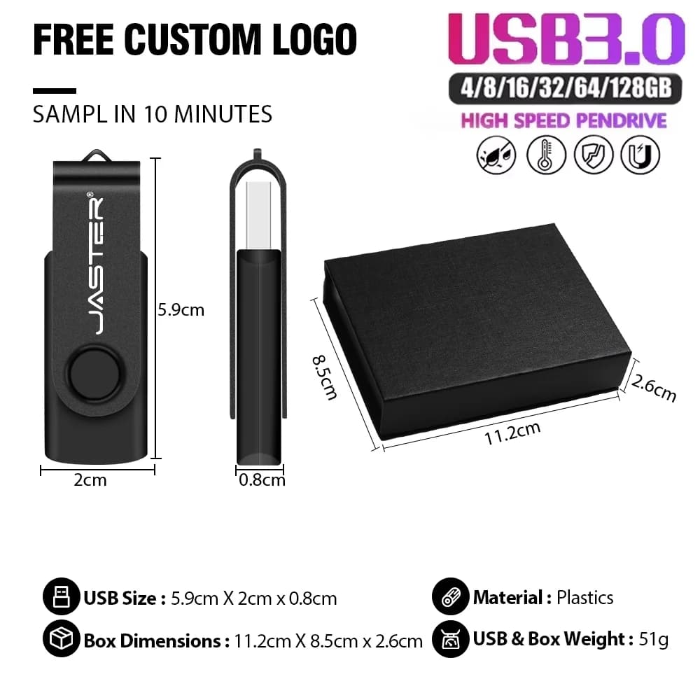 Chiavetta USB 3.0 in Plastica da 128GB con Logo Personalizzato Gratuito, Memoria USB da 64GB con Design, Pen Drive da 32GB, Regalo Aziendale, Chiavetta USB da 16GB