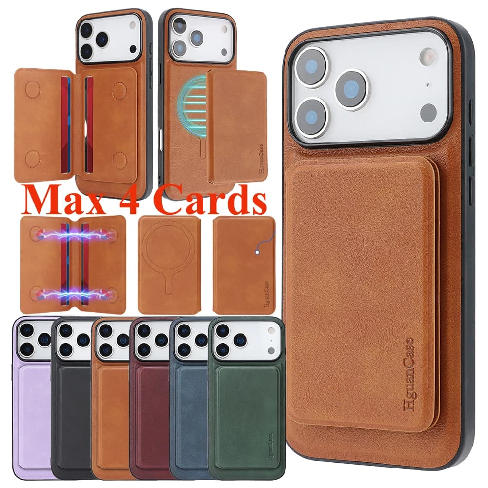 Custodia Magnetica in Pelle 2-in-1 per iPhone 17 Pro Max, 16 Pro Max, 15 Plus, 14, 13, 12, 17E, 16E con Slot per Carte e Ricarica Wireless