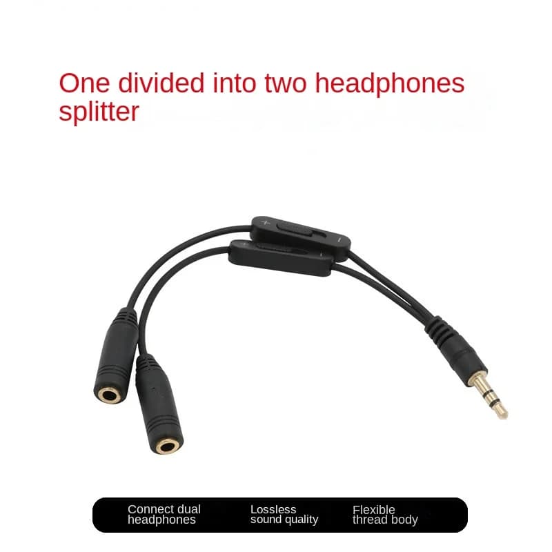Splitter jack da 3,5 maschio a 2 jack femmina Cavo audio stereo da 3,5 mm Adattatore sdoppiatore a Y Controllo volume Cavo AUX per telefono per cuffie