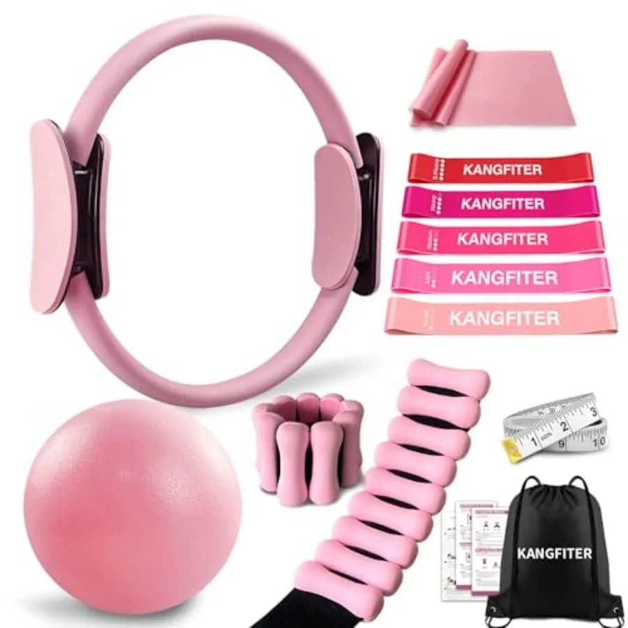 Kit Attrezzi Pilates per Allenamento a Casa con Anello, Palla, Pesi Regolabili per Caviglie e Polsi, Fasce di Resistenza, Metro a Nastro e Borsa in B