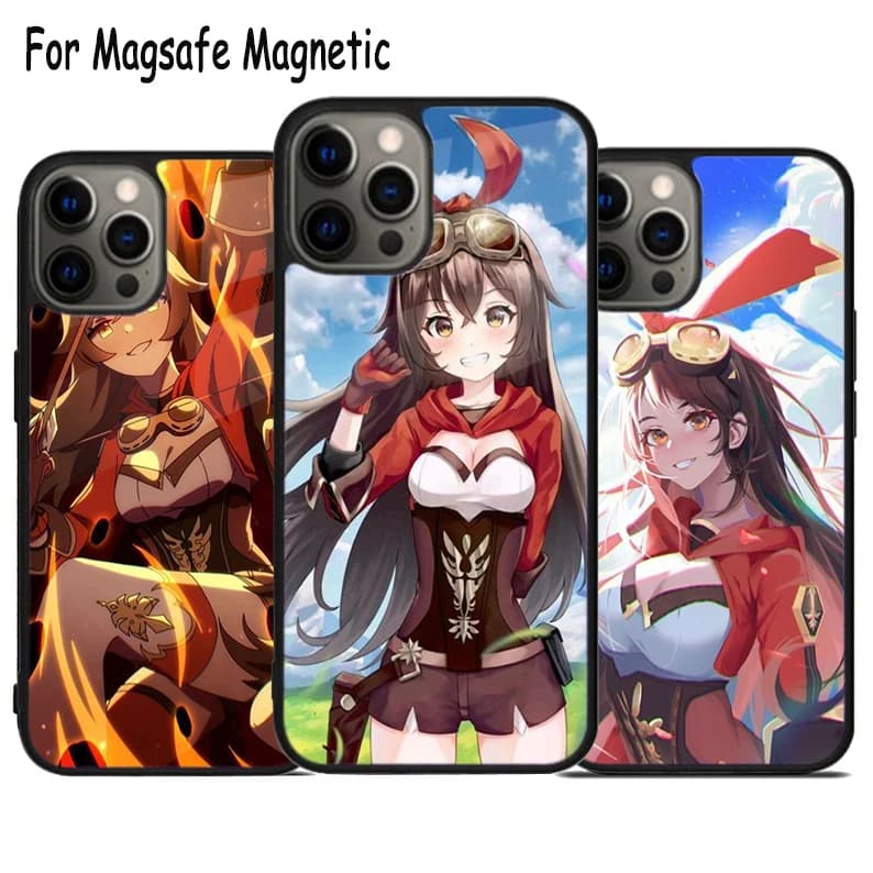 Cover Magnetica Wireless Amber Genshin Impact Anime Waifu per iPhone 17 Air 15 16 16e 14 13 11 12 Pro Max Plus con Magsafe