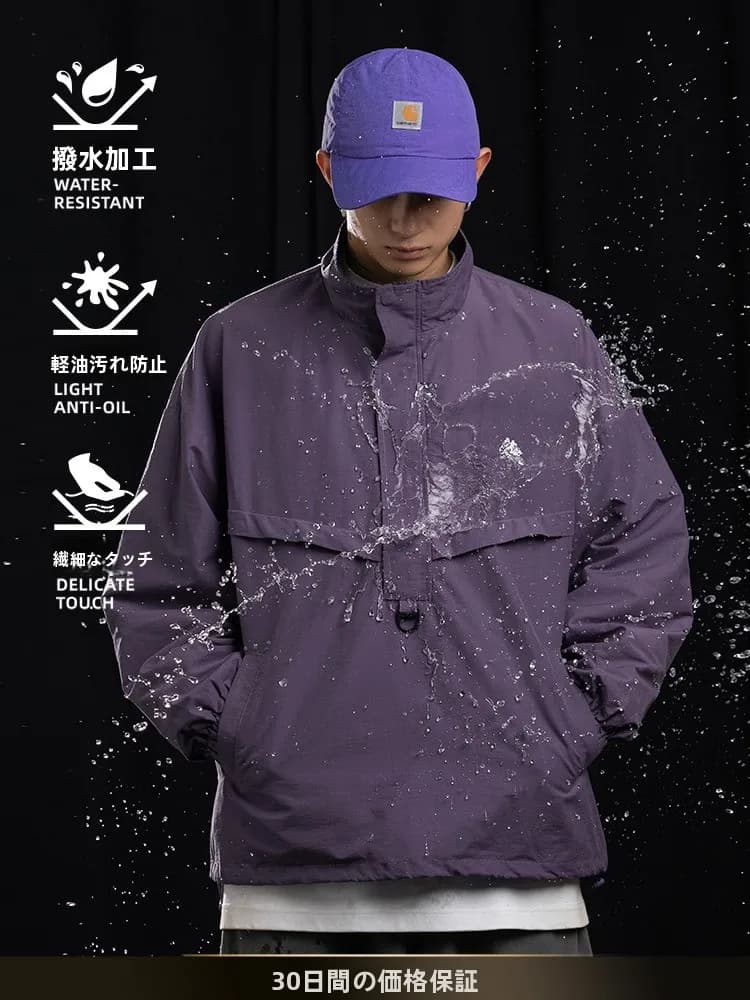 NTED Summer New Three-Proof Retro Japanese Style Outdoor Casual Half Zipper Jacket Loose Fit Youth Fashion Nylon Fabric