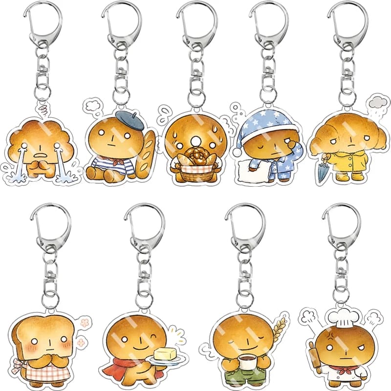 Portachiavi in acrilico con personaggio anime creativo e simpatico a forma di pane, ciondolo estetico kawaii per zaino, regalo