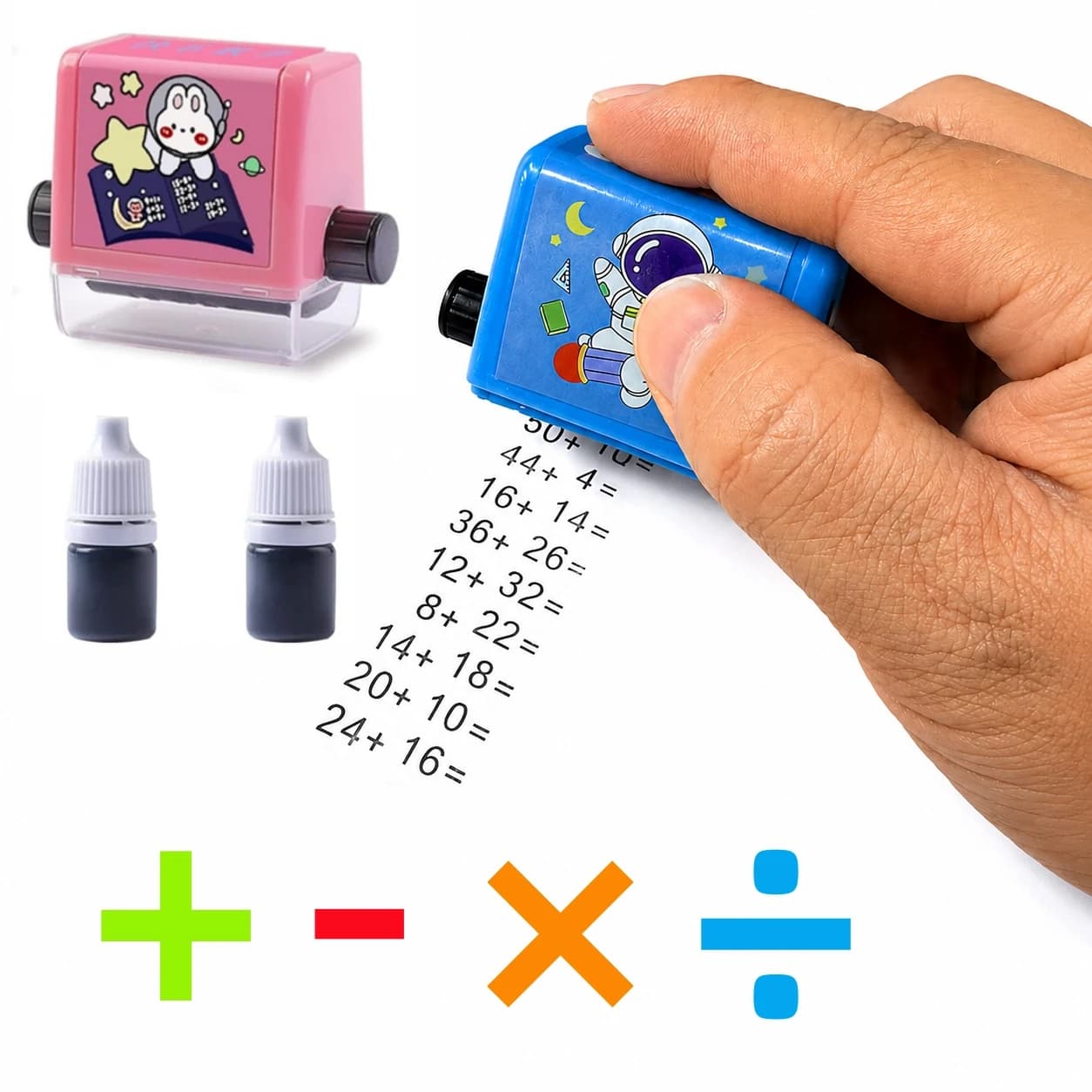 4PCS Math Roller Stamp Set,Reusable Calculation Practice Tools for Addition,Subtraction,Multiplication and Division,Classroom