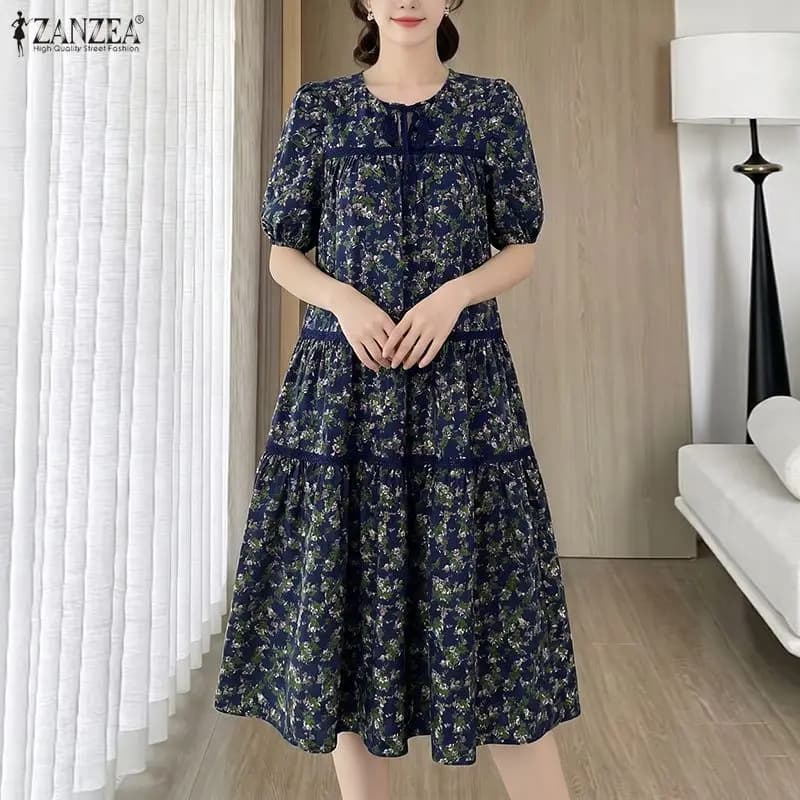 Bohemian Long Dress Woman Summer Prints Floral Vestidos 2026 ZANZEA Beach Robe Summer A-Line Casual Loose Sundress Ovesized 5XL