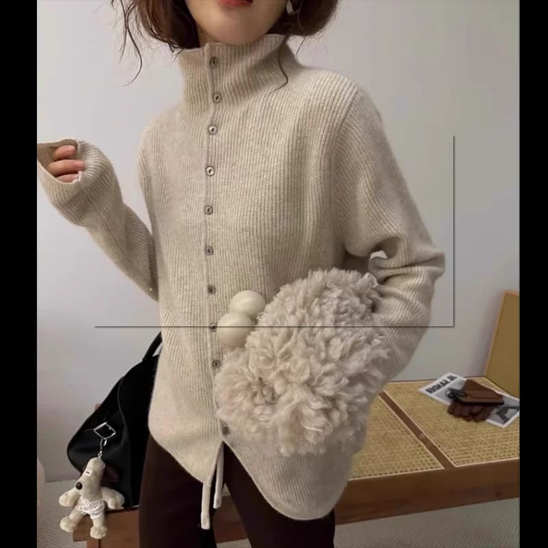 Cardigan lavorato a maglia in morbido cashmere ceroso Maglione monopetto stile europeo Manica lunga Capispalla alla moda autunno inverno
