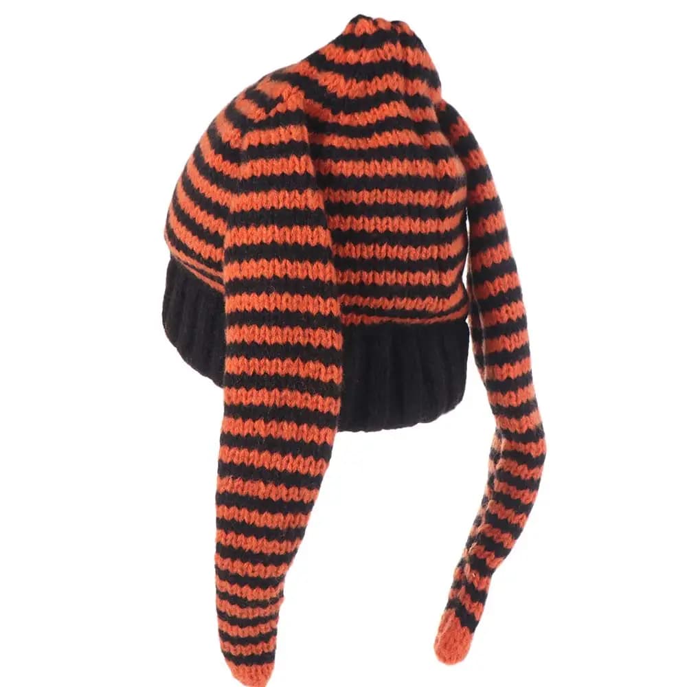 All-match Y2K Rabbit Ears Hat Knitted Harajuku Women Beanie Hat Bunny Long Ears Elastic Stripe Skull Cap Outdoor