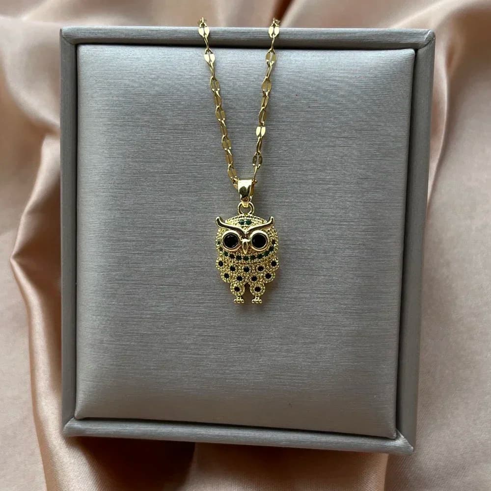Fashion Cute Owl Pendant Necklace for Women 45cm Link Chain Rhinestone Necklaces Clothing Accessories Personality Jewelry