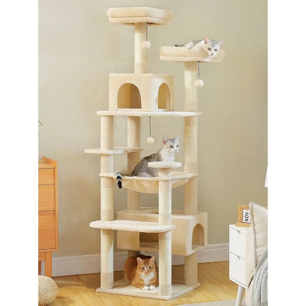 184 Cm Large Cat Tree, Cat Tower For Large Cats, Cat House With SisalWrapped Scratching Posts And Padding, 2 Padded Resting Are