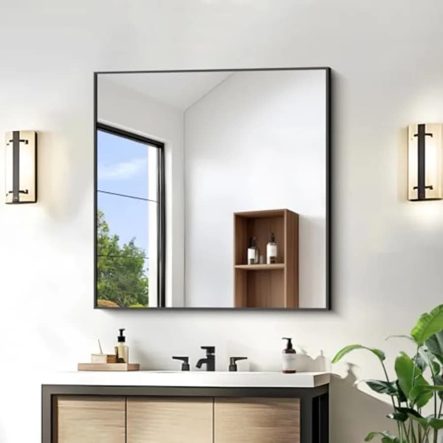 Specchio da Bagno 30x30, Specchio Quadrato con Cornice in Alluminio, Specchio da Parete Moderno per Bagno, Soggiorno, Stile Rustico