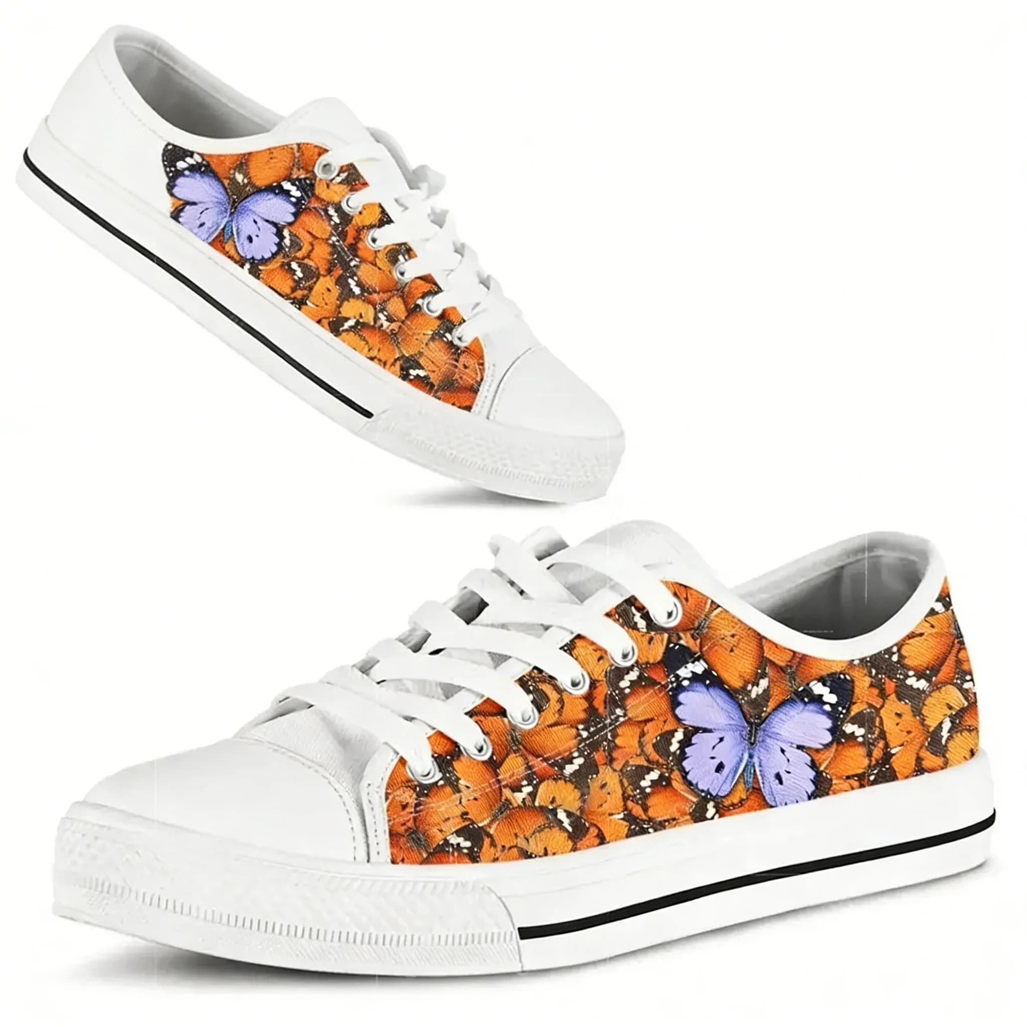 Blue Butterflies Low Top Sneakers Mens Womens Teenager High Quality Canvas Sneaker Couple Shoes Custom Made Personalized Shoe
