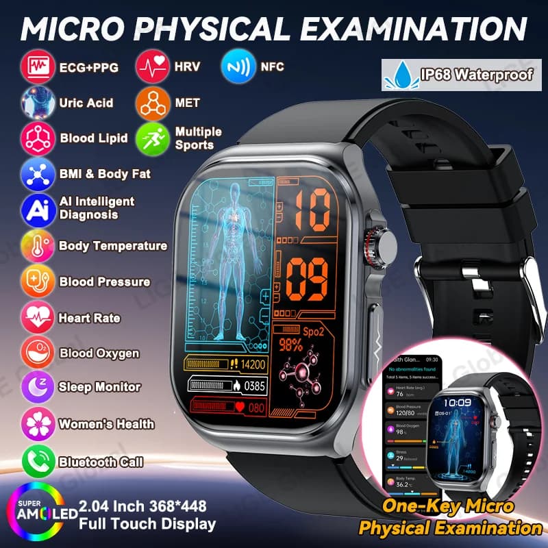 Nuovo Smartwatch LIGE per Infermieri con ECG+PPG, Monitoraggio Lipidi, Acido Urico, Ossigeno nel Sangue, Pressione Sanguigna, Temperatura Corporea, NFC, Chiamate BT