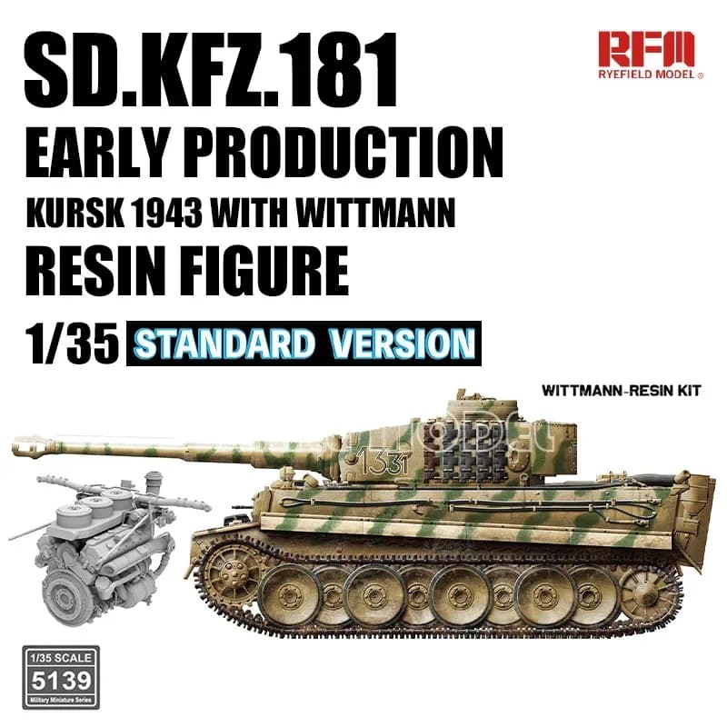 Kit modello di carro armato assemblato in plastica modello Ryefield Rm-5139 Tiger I Early Type con soldato in resina Wittmann (versione normale) 1/35