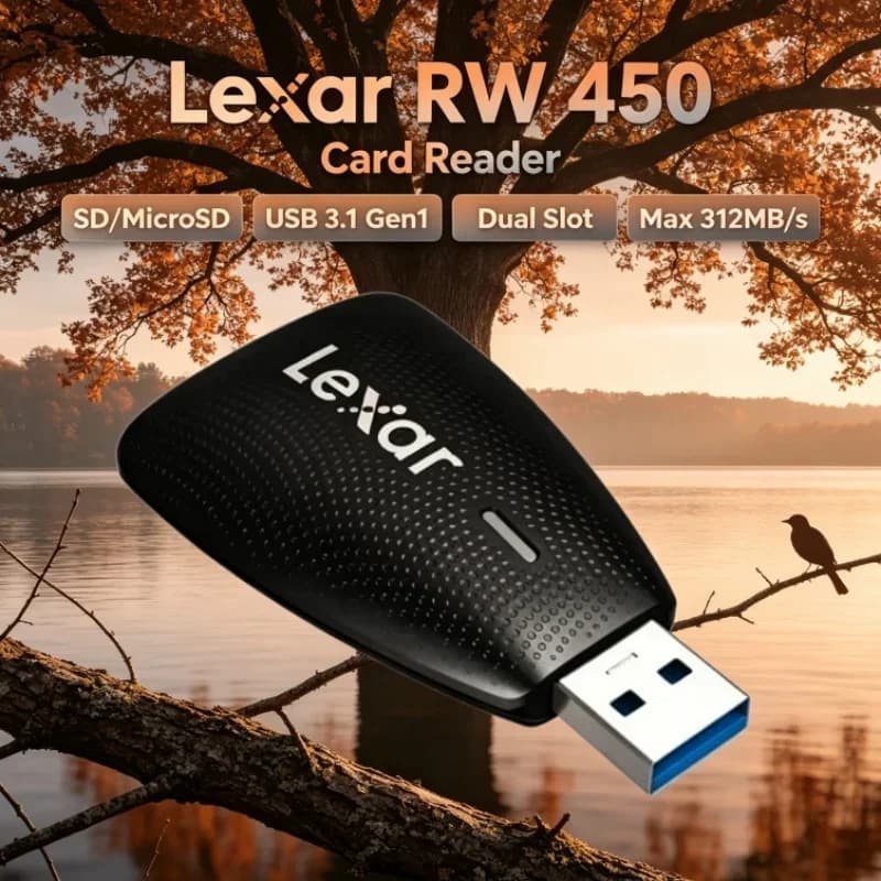 Lexar RW450 Memory Card Reader USB 3.1 Gen 1 312MB/s UHS-II SDXC MicroSDXC Card Adapter 2-in-1 Simultaneous Read for Computer