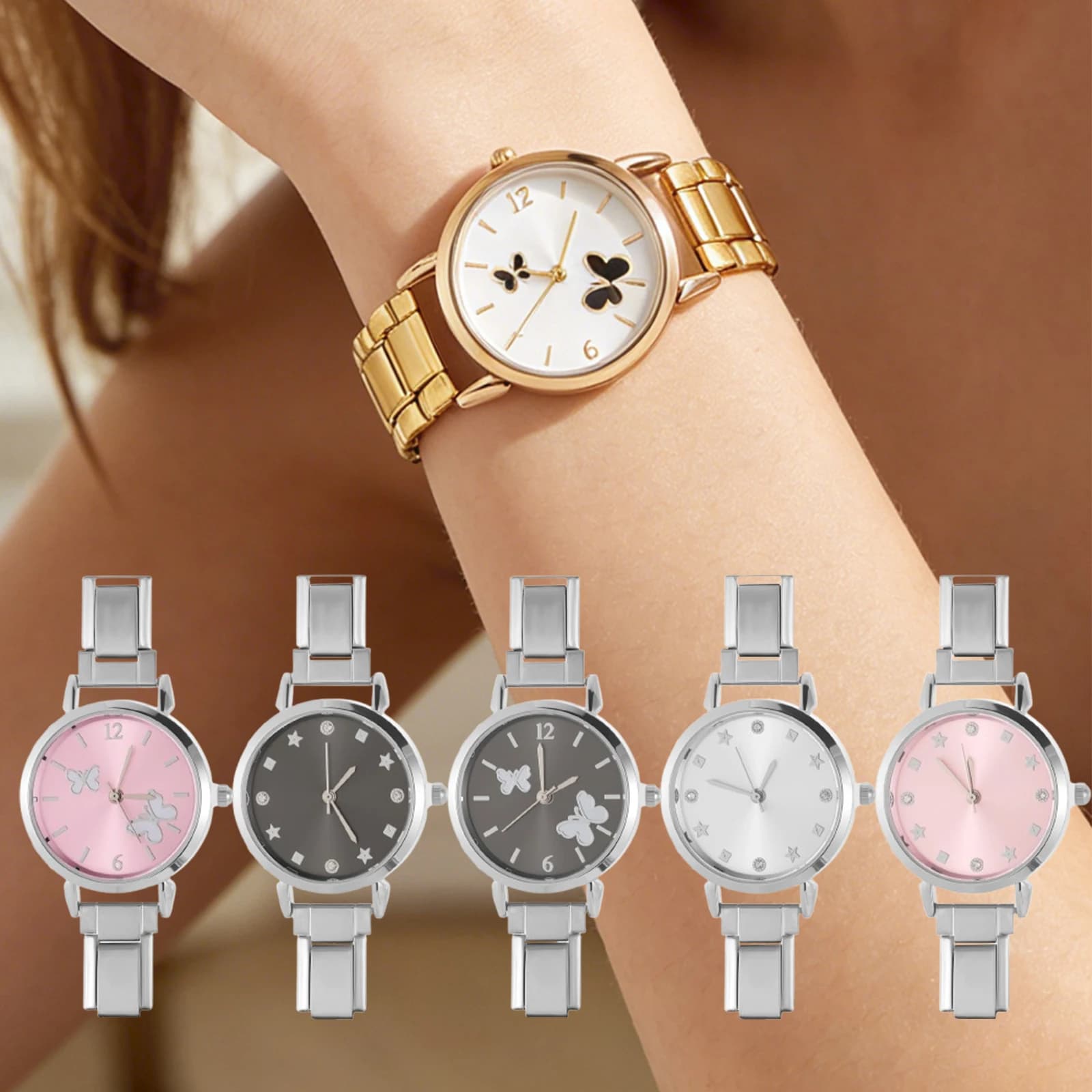 Stainless Steel Butterfly Round Simple Watch 9mm Width Bracelet Bangle for Friend Birthday Women DIY Jewelry Gifts Wholesale