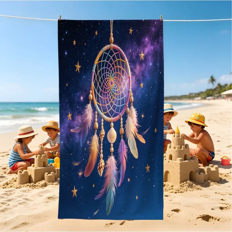 Celestial Dreamcatcher Beach Towel Mystical Moon Star Feather Print Quick Dry Bath Towel for Outdoor Summer Vacation Essential