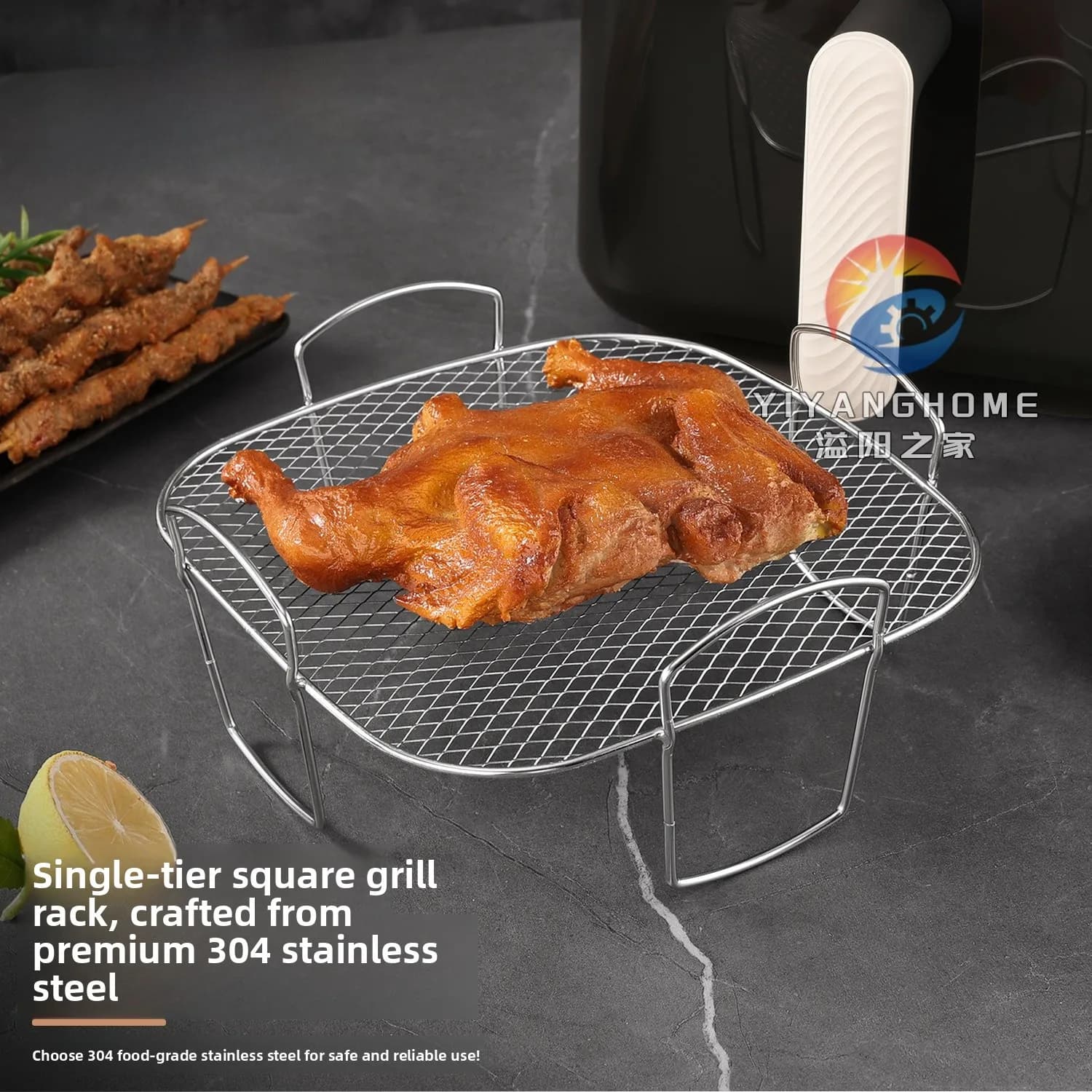 Cestello per Frittura in Acciaio Inossidabile 304 Quadrato per Friggitrice ad Aria, Rete per Barbecue con Quattro Gambe, Rete Antigoccia Olio, Accessori da Cucina