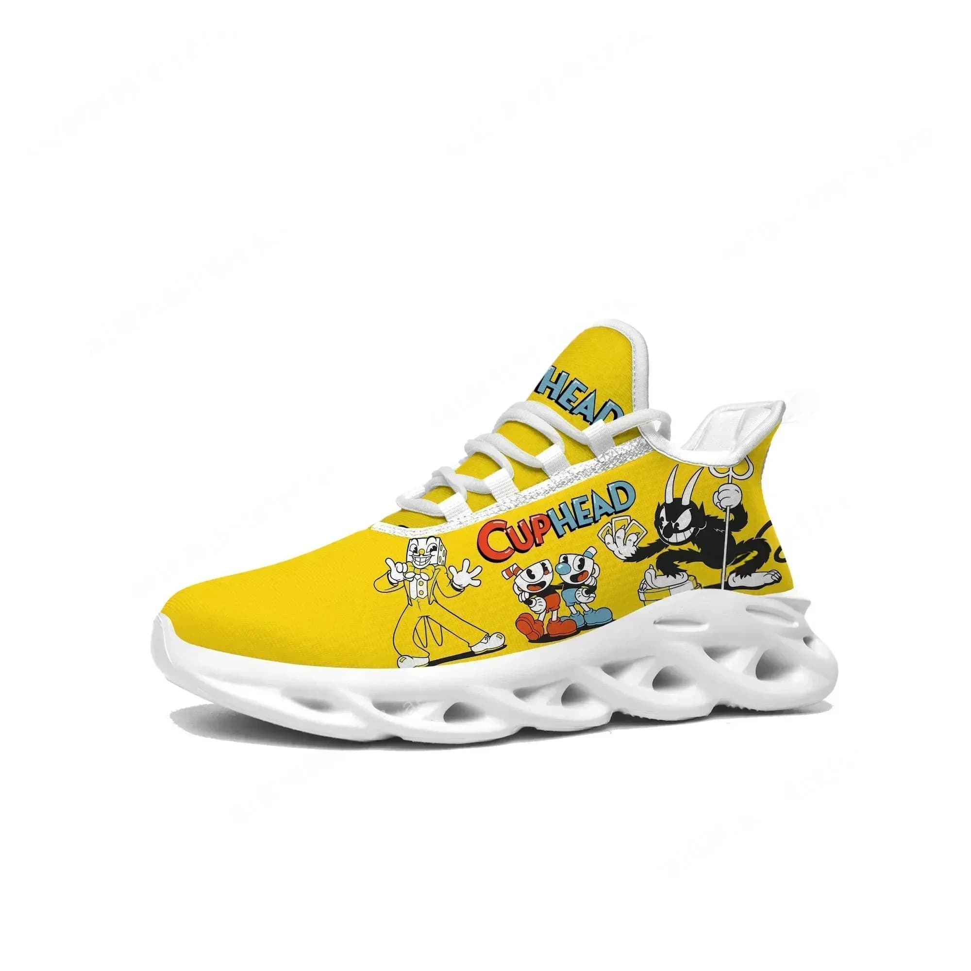 Scarpe da ginnastica Hot Cupheads Mugmans Cartoon Game, scarpe da corsa sportive da uomo e da donna, scarpe personalizzate con lacci.