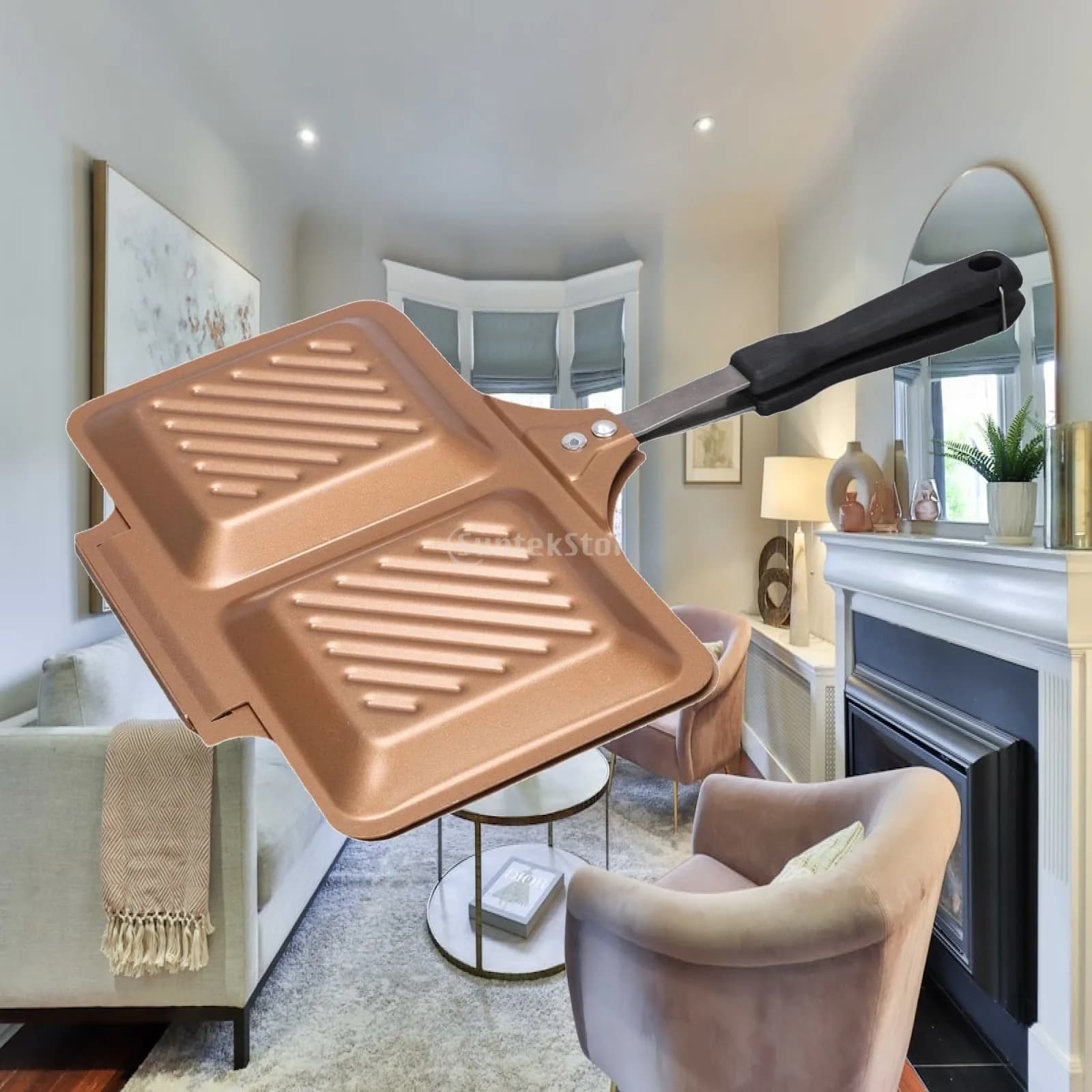Double-Sided Frying Pan with Heat-Resistant Handle, Sandwich Maker, Frying Pan, Pancake Griddle, Waffle, Outdoor Dessert Making