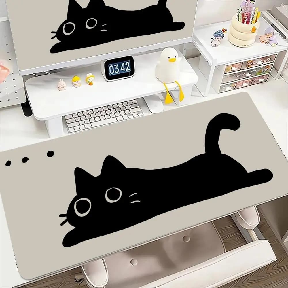 Tappetino per mouse con illustrazione di gatto nero Tappetino per mouse da gioco in gomma antiscivolo di grandi dimensioni adatto per ufficio e tappetino da scrivania lungo per giocatori