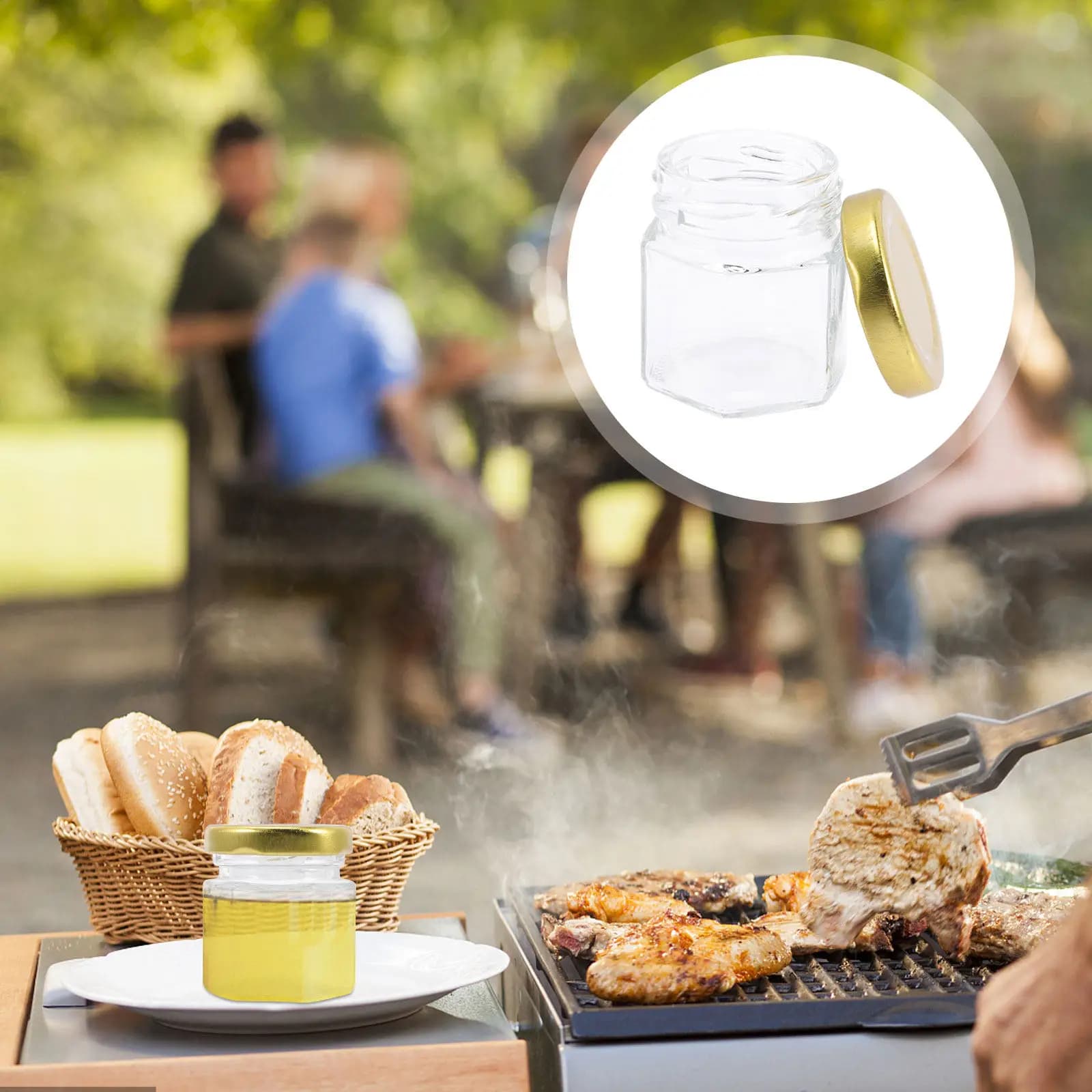 20 barattoli esagonali in vetro con coperchio da 45 ml, contenitori trasparenti per alimenti, per miele, spezie, alimenti per bambini, viaggi all'aperto