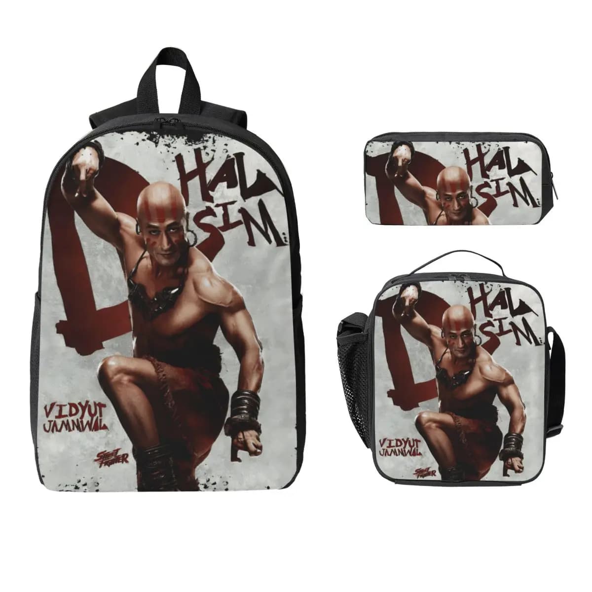 Set di 3 Accessori Streets Fighters 2026 per Bambini: Zaino, Astuccio e Borsa Pranzo per Studenti