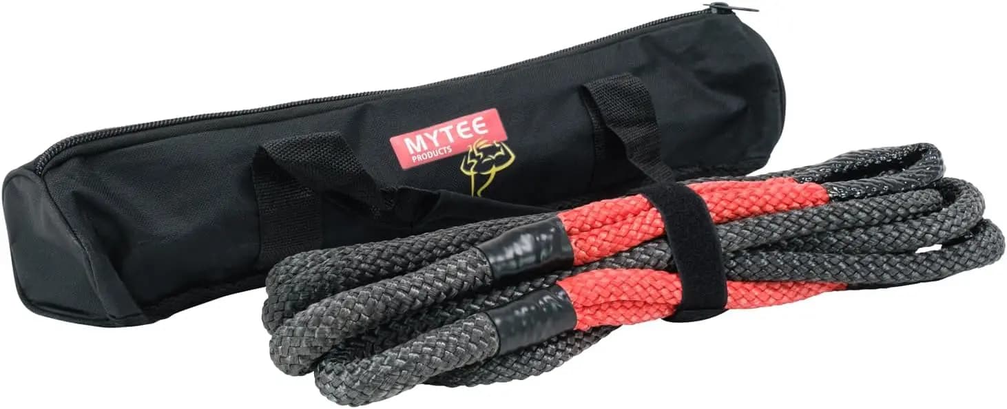 Corda di recupero cinetica da 1/2" x 20' con cinghia in velcro e borsa per il trasporto - 7.700 libbre, rossa e nera - Corda di traino resistente per veicoli fuoristrada