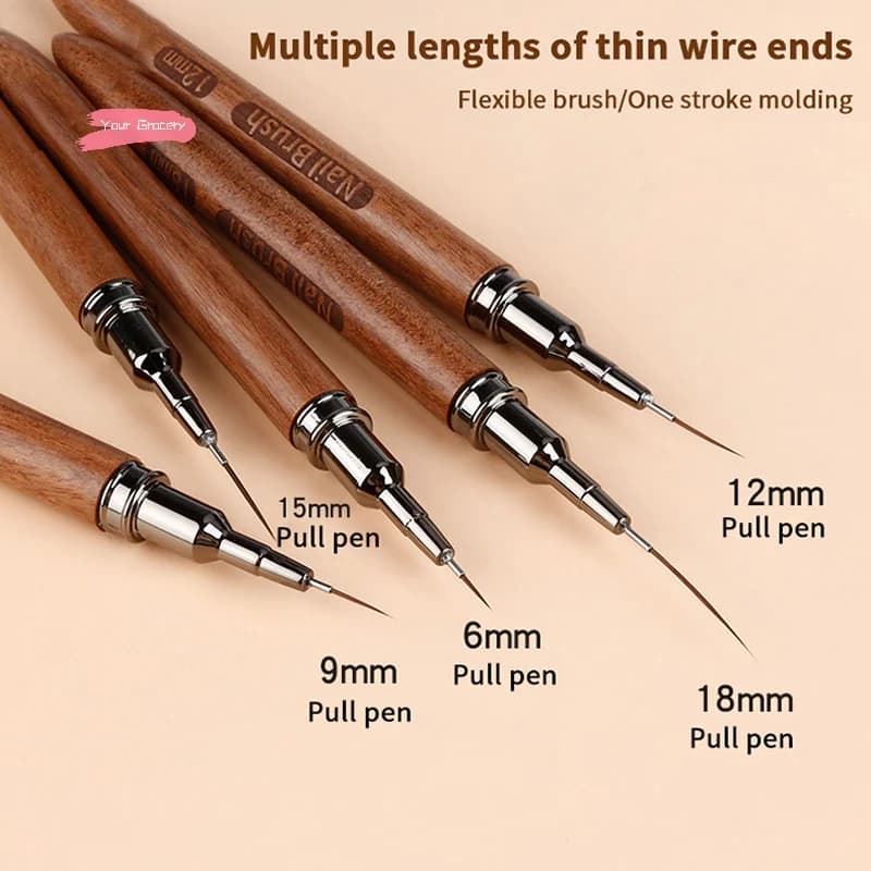 1 pezzo di pennello per pittura fai da te con manico in legno, rivestimento artistico per linee di disegno, fiore a strisce, nail art, 5 dimensioni diverse