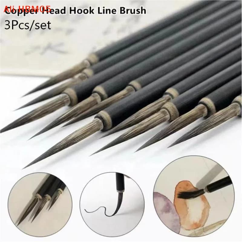 (HB05)3Pcs/set Chinese Calligraphy Brushes Hook Line Brush Set Fine Detail Paint Brushes For Watercolor Calligraphy Art Painting