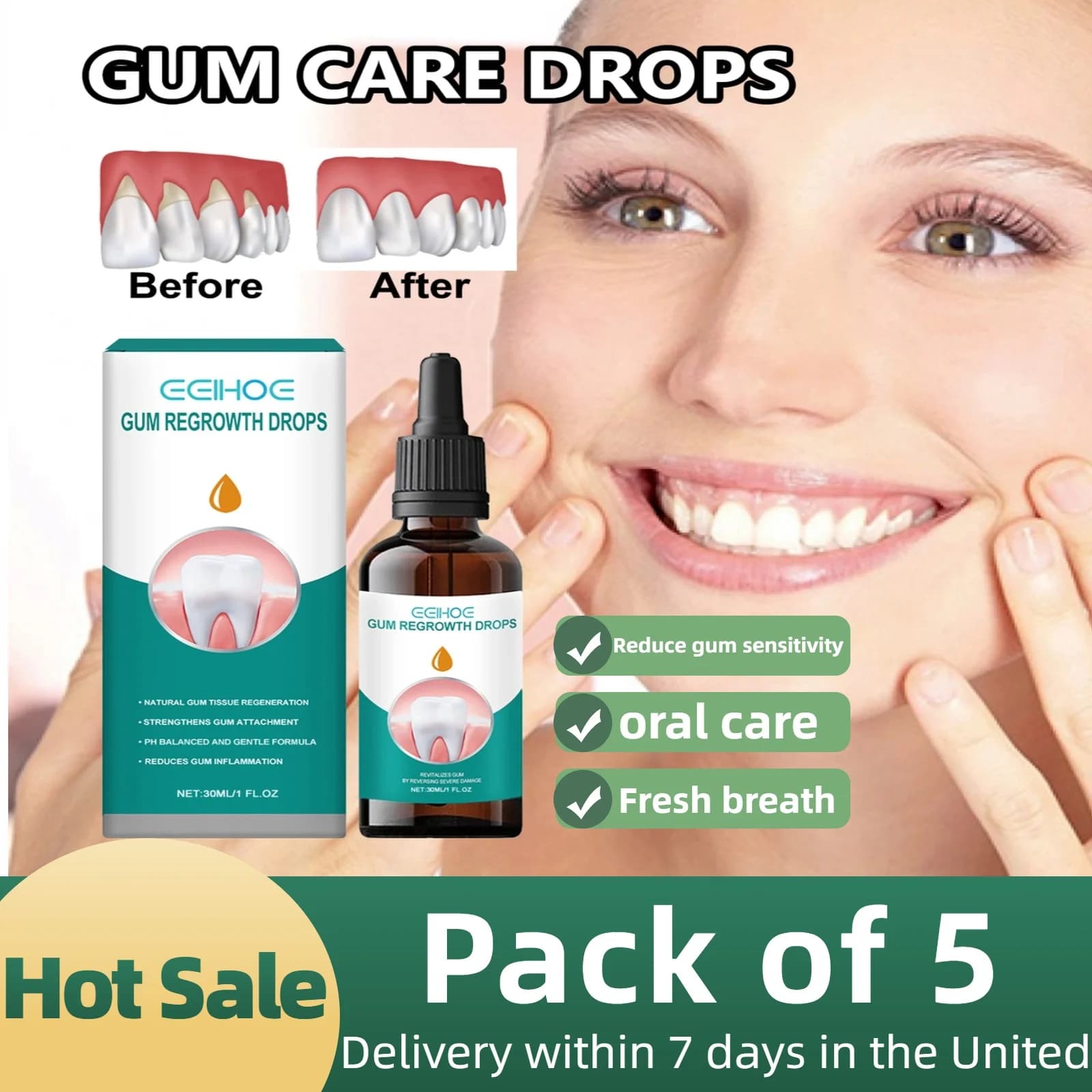 5 pz Riparazione Gengivale Goccia Ripara Rapidamente delle Cavità Sbiancamento Dei Denti Rimuovere Le Macchie di Placca Gialla Alleviare Le Gengive Carie Pulizia Orale