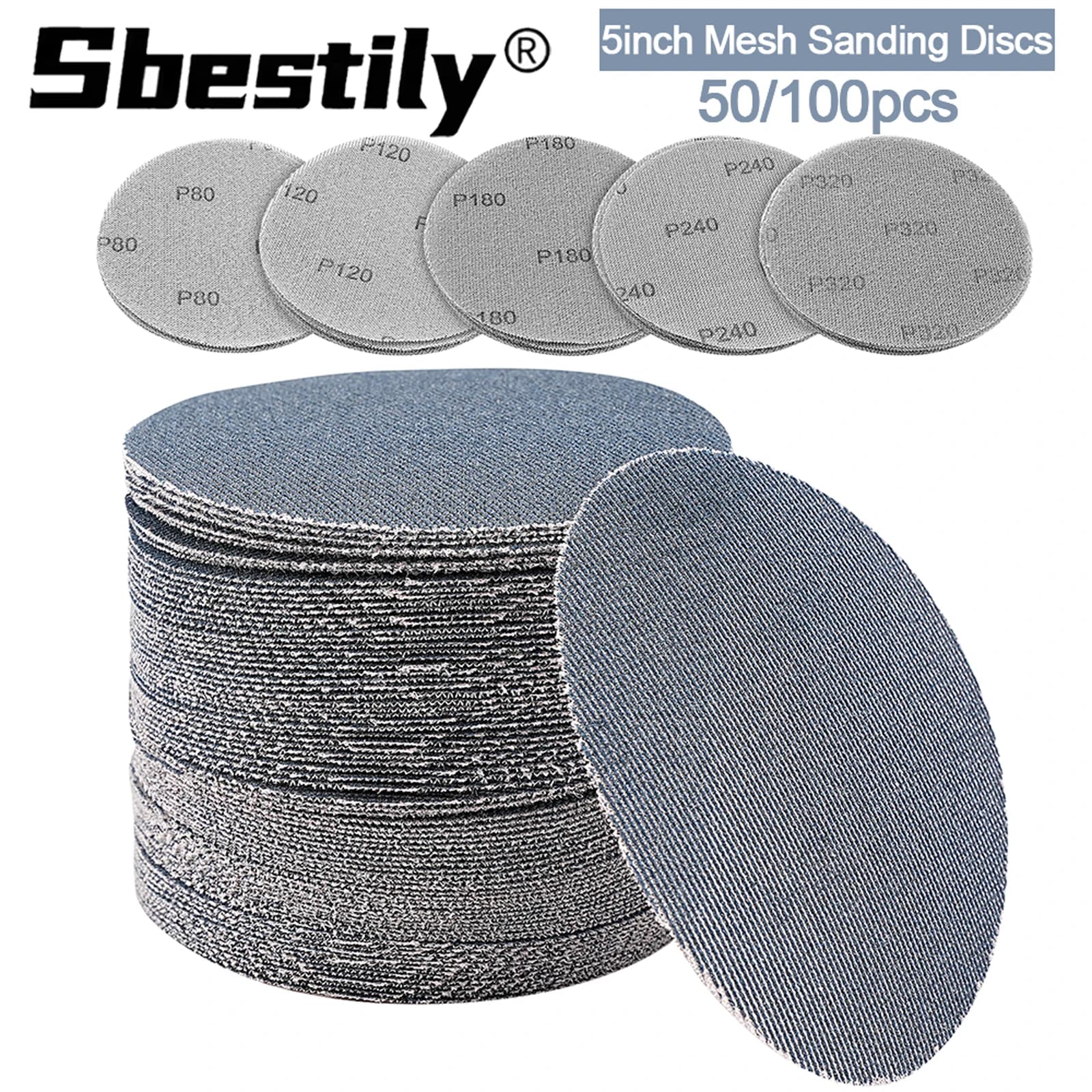 50/100 Pezzi Dischi Abrasivi a Rete da 5 Pollici 125mm, Nuovi e Migliorati, Grana 80-320, con Velcro, Senza Polvere, per Lucidatura di Legno e Metallo