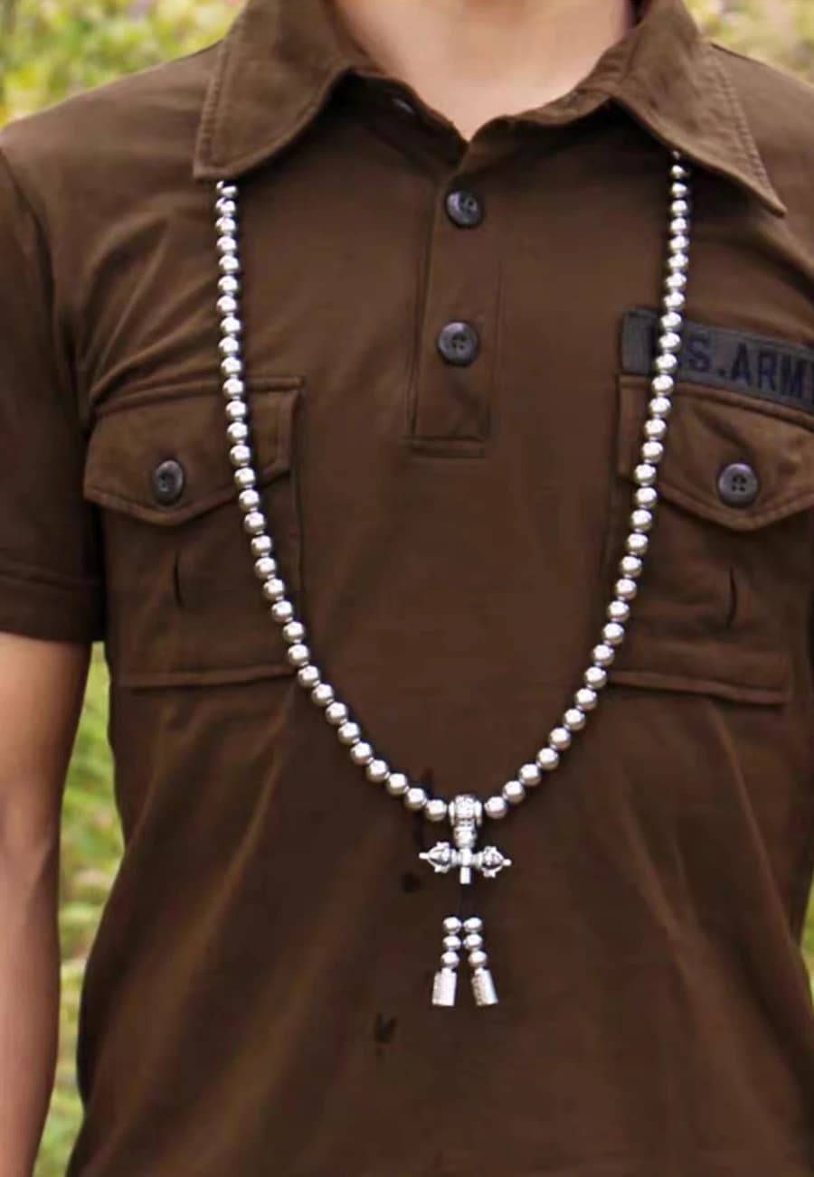 Gioielli in acciaio inossidabile Bracciale maschile Collegamento intrecciato Buddha Perline Collana Catena in vita Frusta tattica per autodifesa Multi-fonction