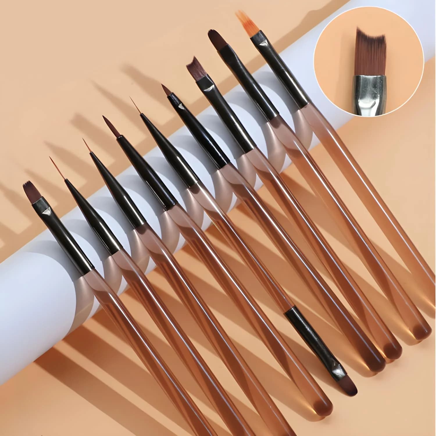 LINMANDA Set di 9 Pennelli per Nail Art e Gel per Estensione Unghie, Strumenti Professionali per Manicure Fai-da-Te a Casa