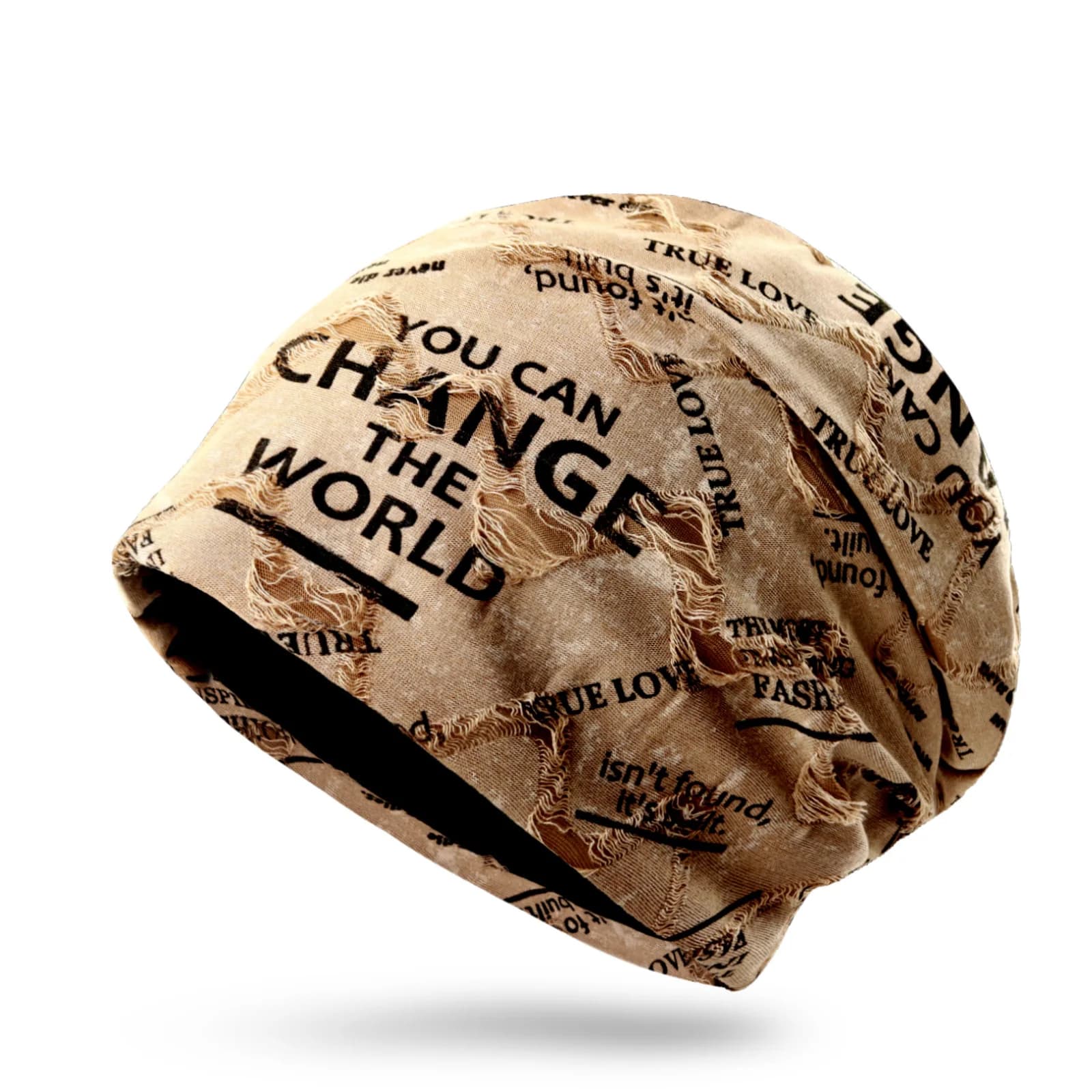 Vintage Distressed Letter Print Slouchy Beanie Women Elastic Baggy Skull Cap Spring Autumn Double Layer Fashion Head Wrap Bonnet