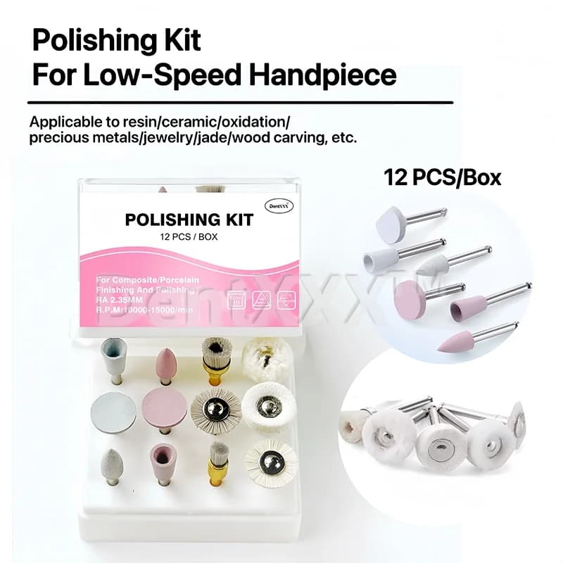 Kit di lucidatura composita da 12 pezzi, utensili a bassa velocità, spazzola per lucidatura in silicone con diametro del gambo di 2,35 mm, teste per lucidatura e molatura
