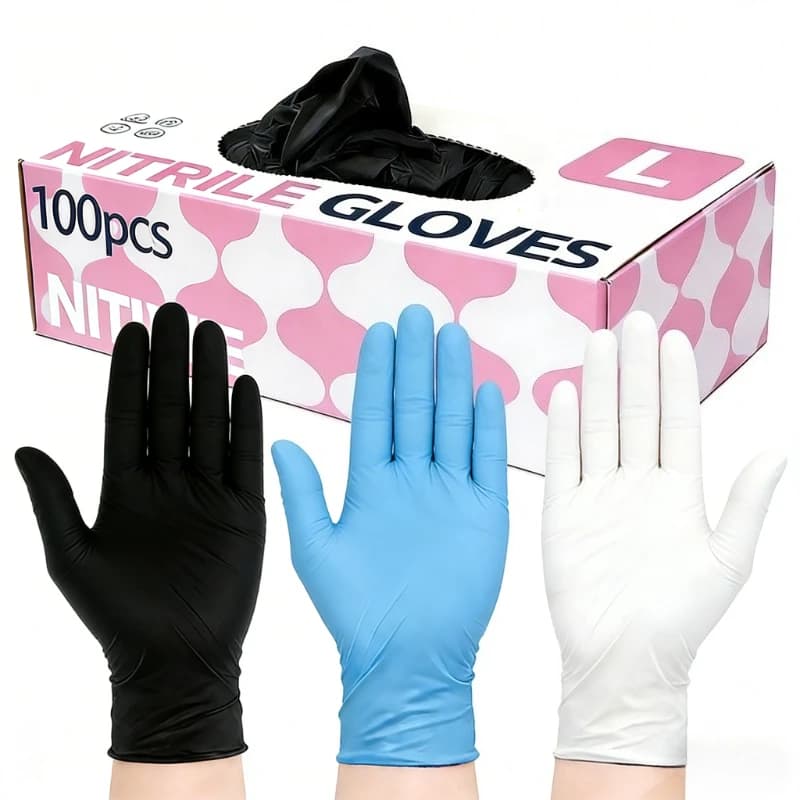 Guanti in Nitrile Monouso 50/100 Pezzi, Neri/Bianchi/Blu, per Pulizie Domestiche, Cucina, Spazzatura, Bellezza e Parrucchieri